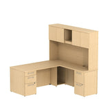 Bush Outlet 300 Series L Shaped Desk With Hutch And 2 Pedestals 72"W x 30"D, Natural Maple