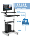 Mount-It! MI-7940 Mobile Stand-Up Desk, 30-1/2"H x 37"W x 4-1/4"D, Silver