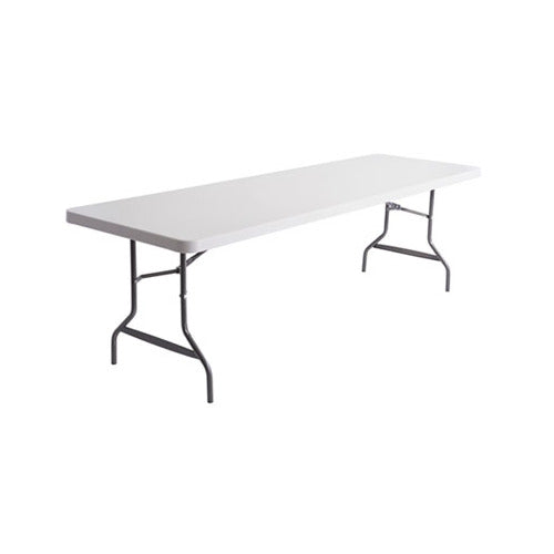 (Scratch & Dent) Resin Rectangular Folding Table, Square Edge, 96w X 30d X 29h, Platinum