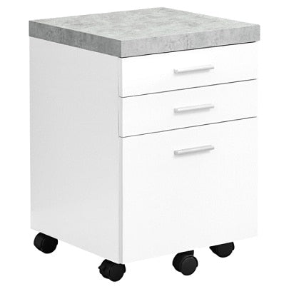 Monarch Specialties Letter/Legal-Size Vertical Filing Cabinet, 3 Drawers, White/Cement-Look