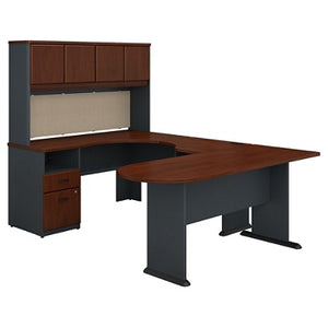 Bush Business Furniture Office Advantage U Shaped Desk And Hutch With Peninsula And Storage, Hansen Cherry
