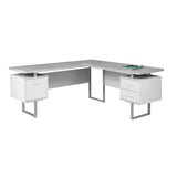 Monarch Specialties L-Shaped Corner Computer Desk With 2 Drawers, Gray Cement/White
