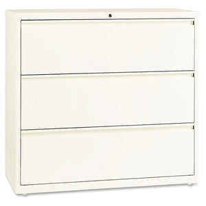 Lorell Outlet Fortress Series 42''W 3-Drawer Steel Lateral File Cabinet, Cloud White