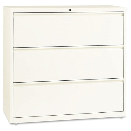 Lorell Outlet Fortress Series 42''W 3-Drawer Steel Lateral File Cabinet, Cloud White