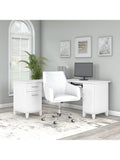 (Scratch and Dent) Bush Furniture Somerset 60"W L-Shaped Desk With Mid-Back Leather Box Chair, White,