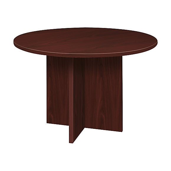 HON Outlet Round Conference Table With X-Base, Mahogany