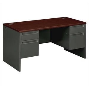 (Scratch & Dent) HON Outlet 38000 Series Double-Pedestal Desk, 60"W, Mahogany/Charcoal