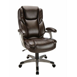 Realspace Outlet Cressfield Bonded Leather High-Back Executive Chair, Brown/Silver