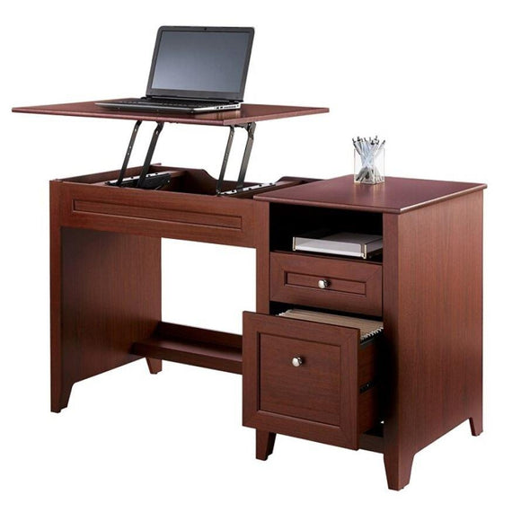 Realspace Premium Modern Manual Height-Adjustable Desk, Cherry