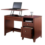 Realspace Premium Modern Manual Height-Adjustable Desk, Cherry