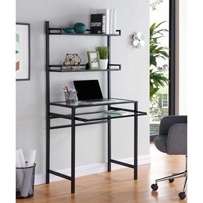 (Scratch & Dent) Southern Enterprises Outlet Brax Metal Glass Small Space Desk With Hutch, Black