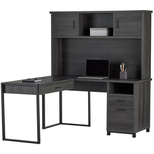 Realspace Outlet DeJori 59"W L-Shaped Desk With Hutch, Charcoal