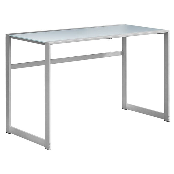 (Scratch & Dent) Monarch Specialties Computer Desk With Tempered Glass Top, White/Silver