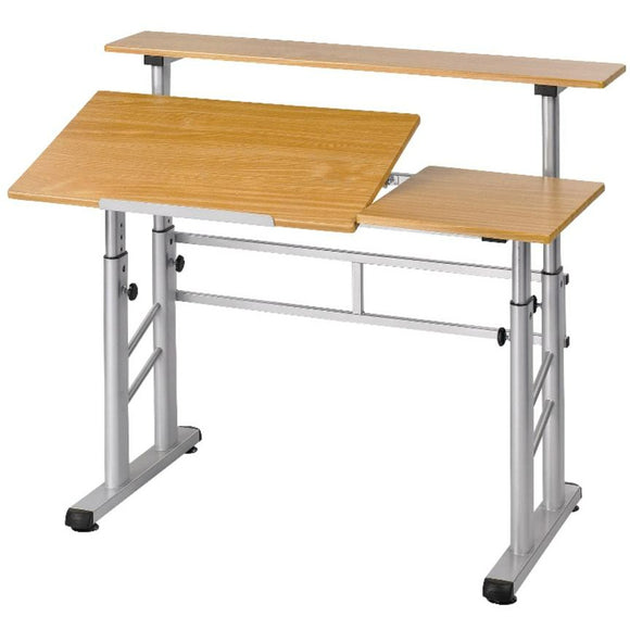 (Scratch & Dent) Safco Outlet Height-Adjustable Split-Level Drafting Table, Medium Oak