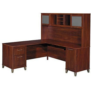 Bush Furniture Somerset L Shaped Desk With Hutch, 71"W, Hansen Cherry