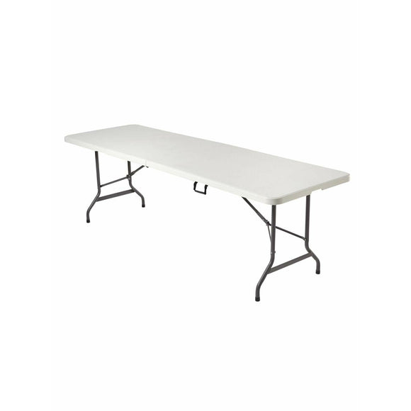 Realspace Outlet Molded Plastic Top Folding Table, 8' Wide Fold in Half, Platinum