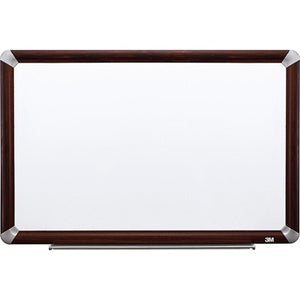 (Scratch & Dent) 3M Outlet Porcelain Magnetic Dry-Erase Board With Elegant-Style Aluminum Frame, Mahogany Finish, 72" x 48"