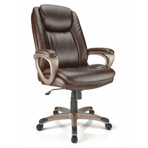 Realspace Outlet Tresswell Bonded Leather High-Back Executive Chair, Brown/Champagne