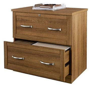 (Scratch & Dent) Realspace Outlet Premium Letter-/Legal-Size Lateral File Cabinet, 2 Drawers, Golden Oak