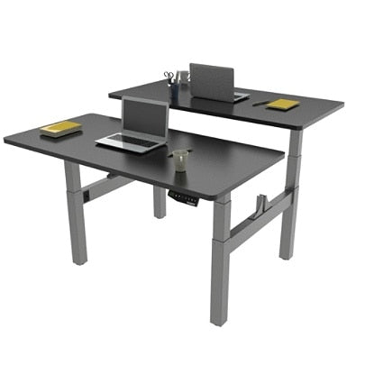 (Scratch & Dent) Loctek Height-Adjustable Dual Bench Desk, Black/Silver
