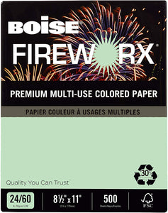 Boise FIREWORX Multipurpose Paper, 24 lbs, 8.5" x 11", Popper-Mint Green (Case or Ream)