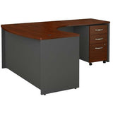 (Scratch and Dent) Bush Business Furniture Components Bow-Front L-Shaped Desk, With 36"W Return And 3-Drawer Mobile File Cabinet, 60"W x 43"D, Right Handed, Hansen Cherry