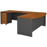 BBF Components 72"W Bow-Front L-Shaped Desk, 72"W Left Handed Return, 3-Drawer Mobile File Cabinet, Natural Cherry