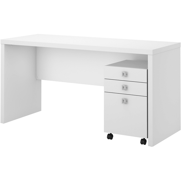 (Scratch and Dent) Kathy ireland Outlet Office by Bush Business Furniture Echo Credenza Desk With Mobile File Cabinet, Pure White, Standard Delivery
