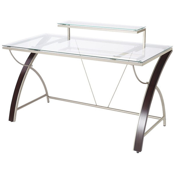 (Scratch & Dent) Realspace Outlet Axley Glass Computer Desk, Cherry/Silver