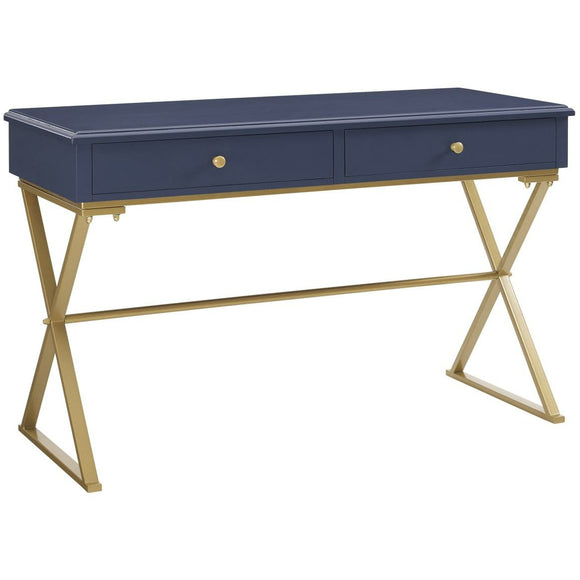Linon Home Décor Products Amy Home Office Campaign Desk,Blue/Gold