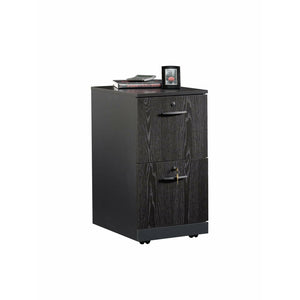 (Scratch and Dent) Sauder Outlet Via 19-1/2"D Vertical 2-Drawer Pedestal File Cabinet, Bourbon Oak/Soft Black