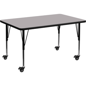 Flash Furniture Mobile 48"W Rectangular Thermal Laminate Activity Table With Short Height-Adjustable Legs, Gray