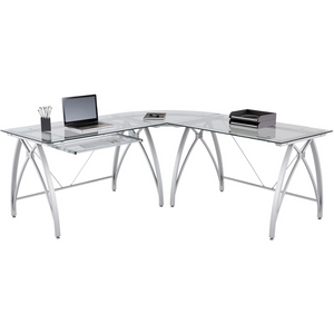 (Scratch & Dent) Realspace Vista L-Shaped Glass Computer Desk, Silver