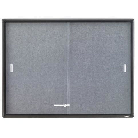 Quartet Enclosed Fabric Bulletin Board, 4' x 3', Sliding Door, Graphite Frame