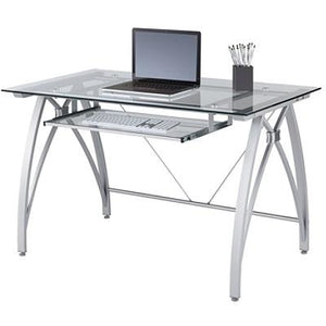 (Scratch & Dent) Realspace Vista Glass Computer Desk, Silver