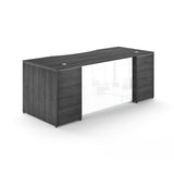 Chiarezza Rectangular Desk Shell with White Glass Modesty Panel