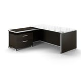 Chiarezza Executive Split Level L-Shaped Desk with White Glass Top