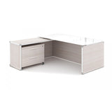 Chiarezza Executive Split Level L-Shaped Desk with White Glass Top