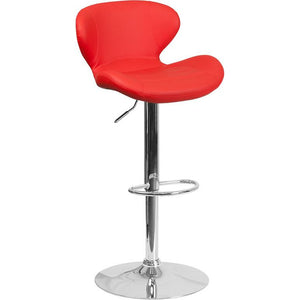 Contemporary Vinyl Adjustable Height Barstool with Curved Back and Chrome Base