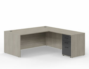 Leah Executive L-Shaped Desk with Locking Box/Box/File Pedestal Drawers, 71"Wide x 78"D, Oyster Gray/Charcoal