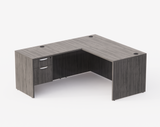 Sheridan Manager L-Shaped Desk with Locking Hanging Box/File Pedestal Drawers, 60"Wide x 72"D, Stone Gray