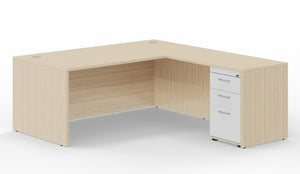 Leah Executive L-Shaped Desk with Locking Box/Box/File Pedestal Drawers, 71"Wide x 78"D, Sand Ash/White