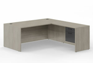 Leah Manager L-Shaped Desk with Locking Hanging Box/File Pedestal Drawers, 63"Wide x 73"D,  Oyster Gray/Charcoal