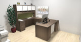 Chiarezza Executive U-Shaped Desk with Overhead Hutch and White Glass Accents