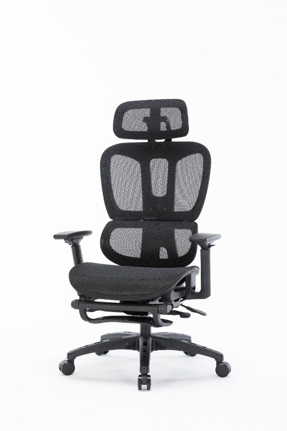 Sharpline Plus Ergo8 Mesh Office Chair w/ Adjustable Headrest and Retractable Footrest, Jet Black
