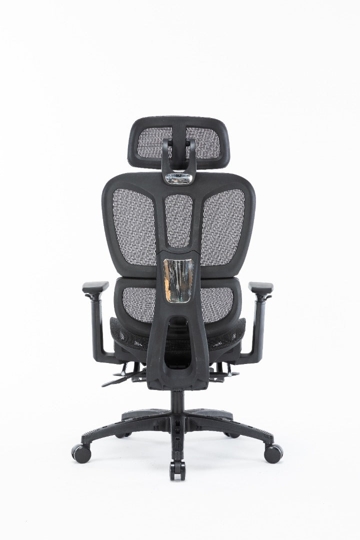 Sharpline Plus Ergo8 Mesh Office Chair w/ Adjustable Headrest and Retractable Footrest, Jet Black