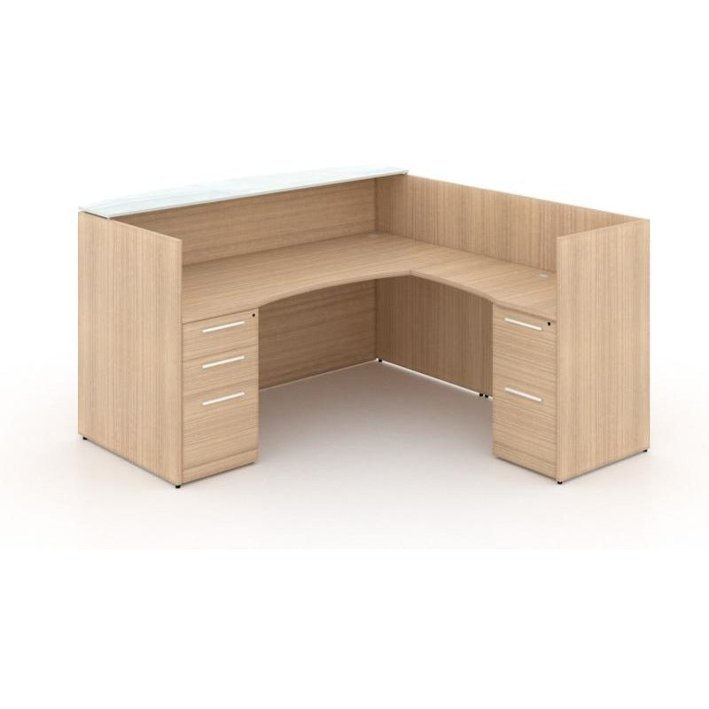 Chiarezza L-Shaped Reception Desk with Floated White Glass