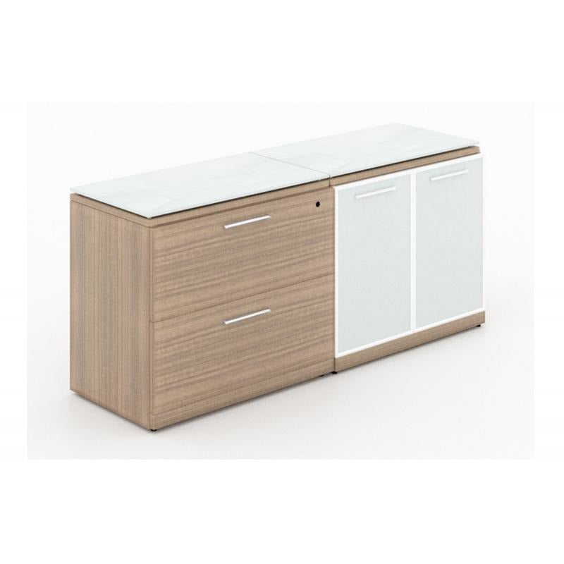 Chiarezza Lateral File & Storage Cabinet Combo, With Glass Tops