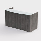 Sheridan Reception Desk Shell with Ultra White Glass Floating Transaction Counter, 72"Wide x 36"D x 42"H, Stone Gray/White