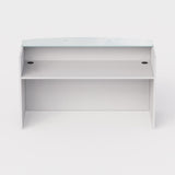 Sheridan Reception Desk Shell with Ultra White Glass Floating Transaction Counter, 72"W x 36"D x 42"H, White/Glass White